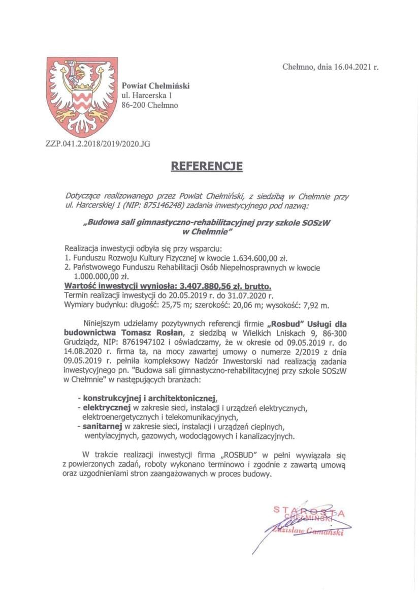 Referencje Powiat Chełmiński Rosbud