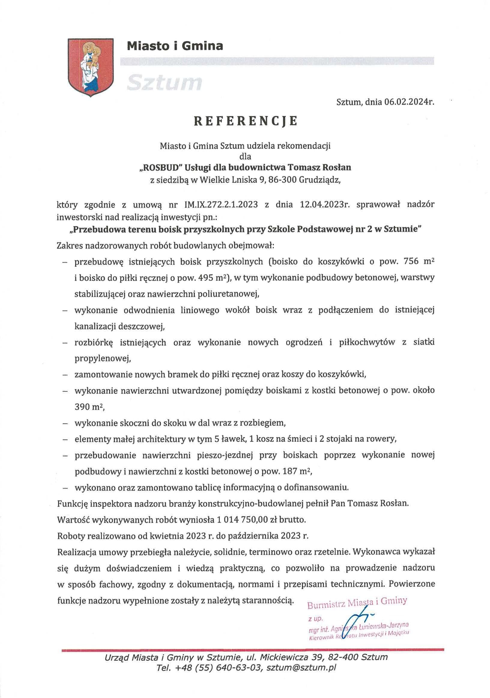 Gmina Sztum - referencje